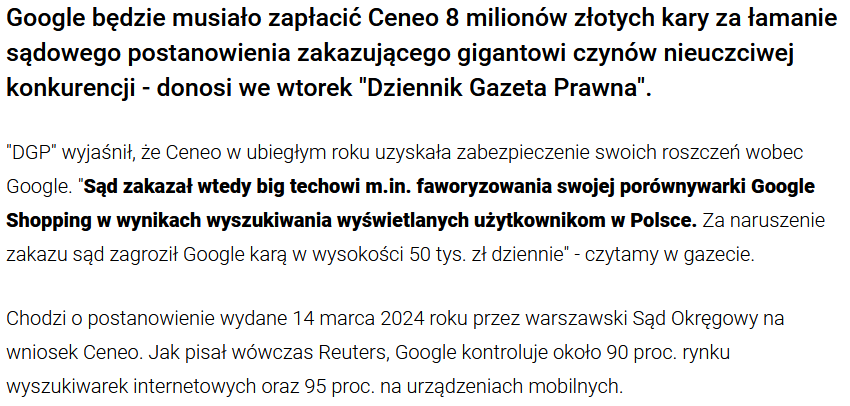 Google będzie musiało zapłacić Ceneo 8 milionów [...]