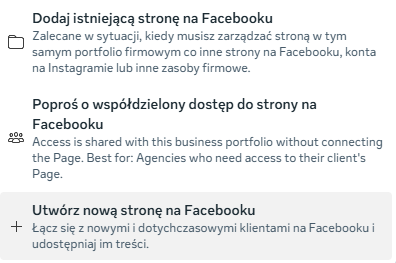 Tworzenie nowej strony w portfolio firmowym Meta