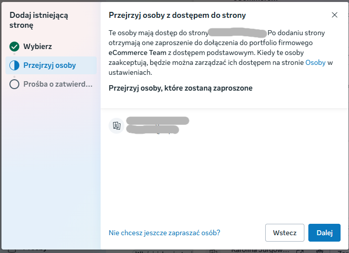 Osoby z dostepem do strony w portfolio firmowym Meta