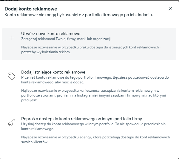 Tworzenie nowego konta reklamowego w portfolio firmy