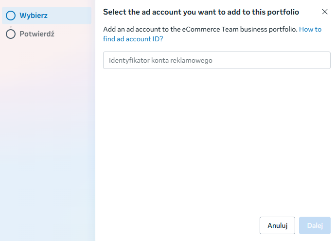 Gdzie dodać istniejące konto w Managerze firmy Meta?