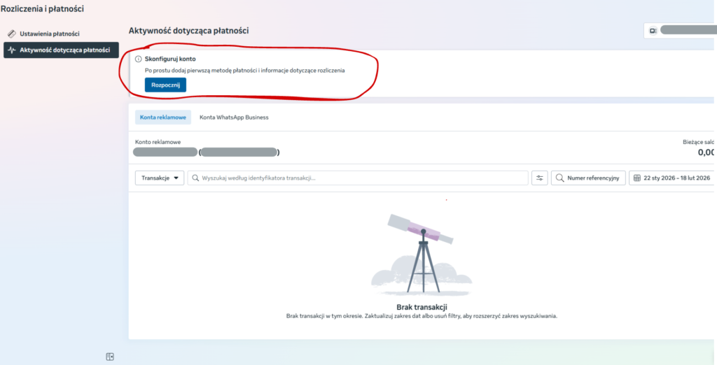 Konfigurowanie konta w Managerze Firmy Meta