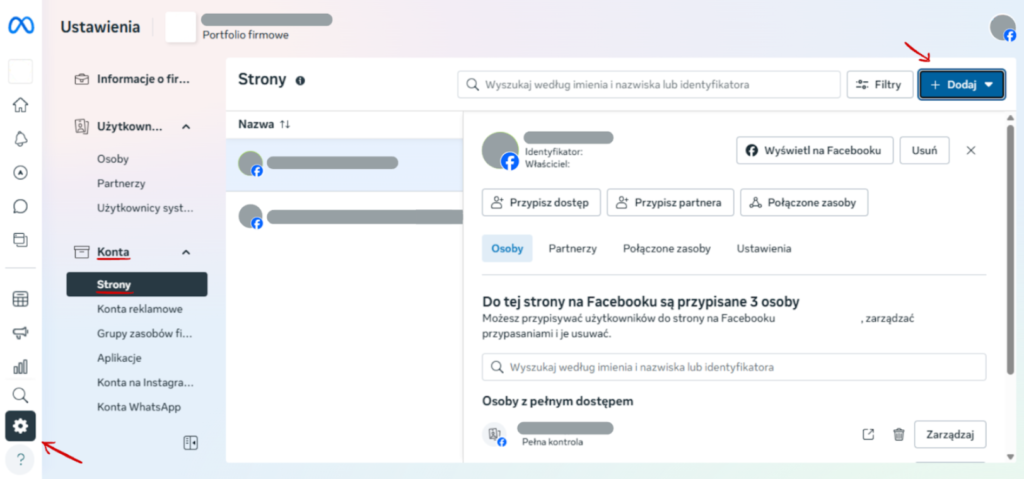 Dodawanie fanpage’a do portfolio firmy Meta