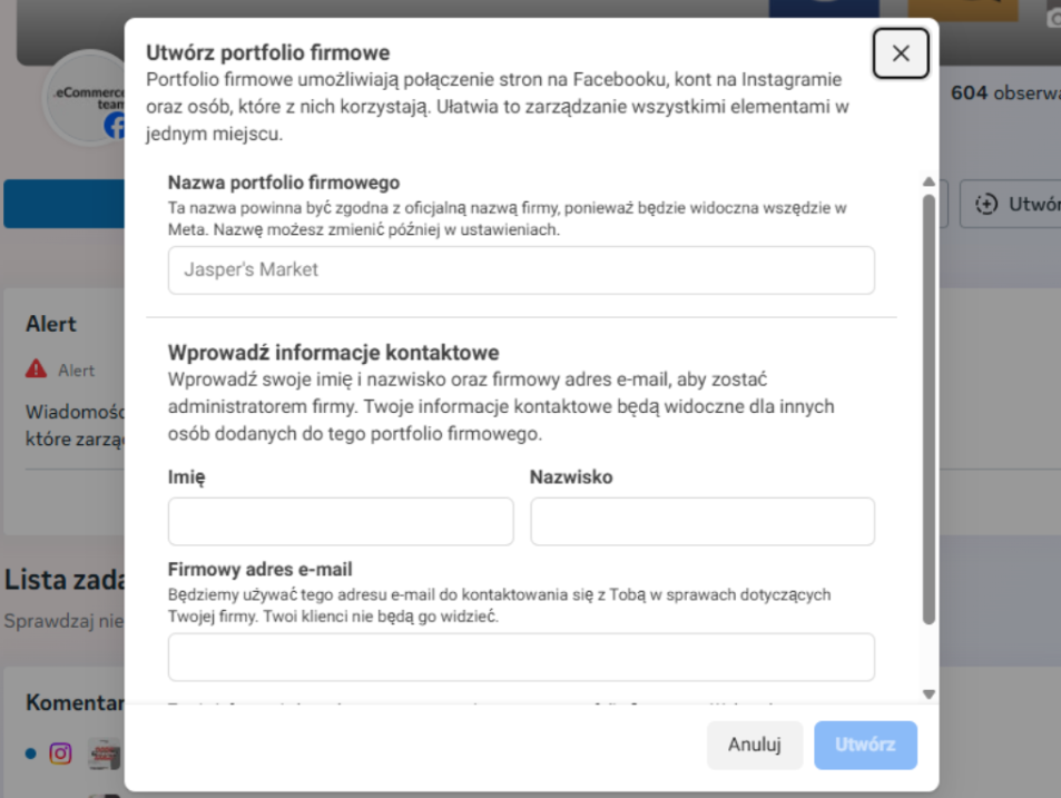 Tworzenie portfolio firmowego w Meta